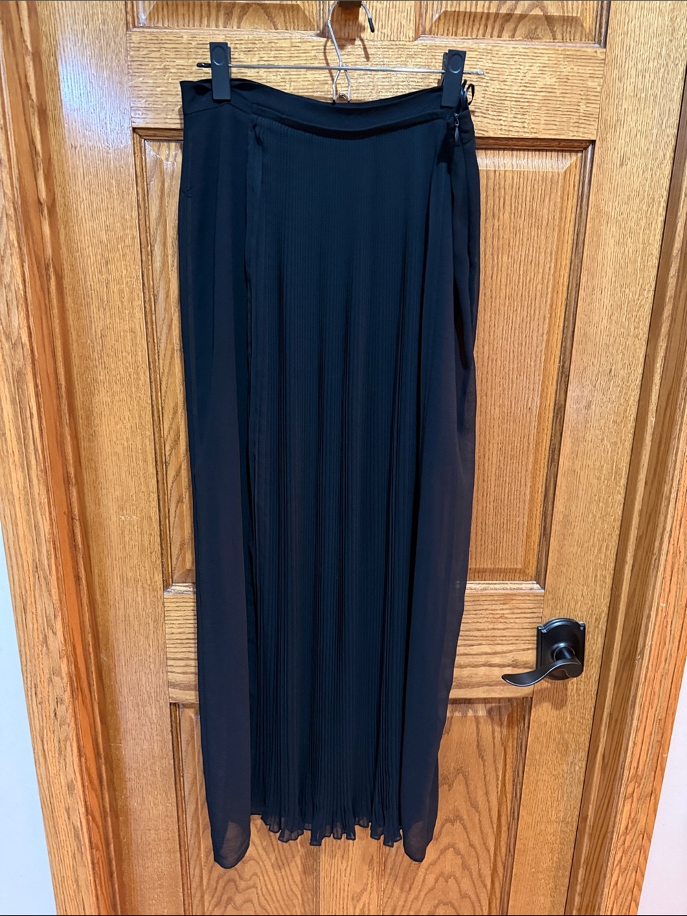 Black Pleated Maxi Skirt - mini skirt under rest is sheer.  Side zipper